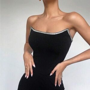 Brand New Black Strapless Top with Silver Trim